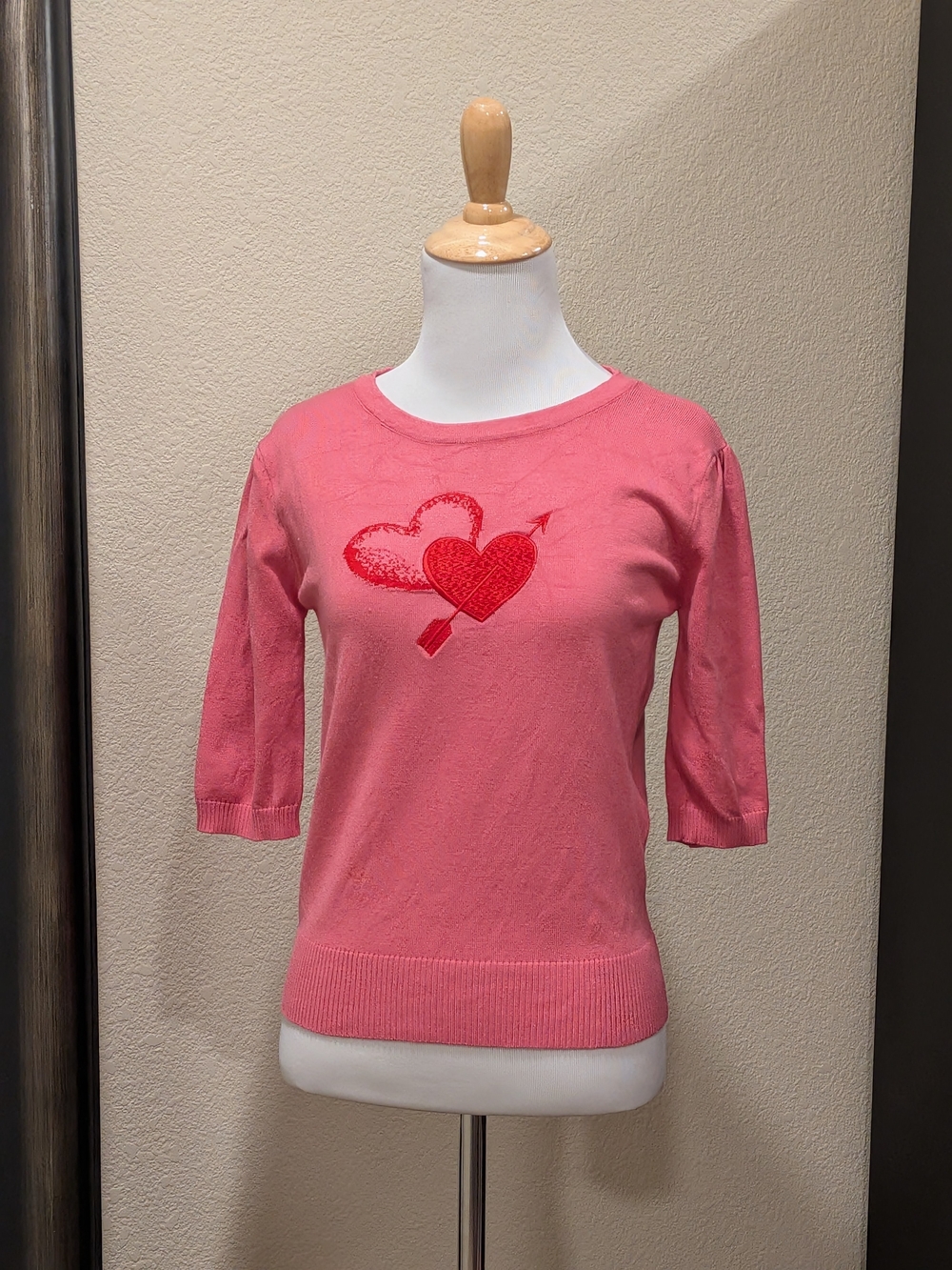 Voodoo Vixen Pink Heart Arrow Sweater XS Retro Pinup Rockabilly